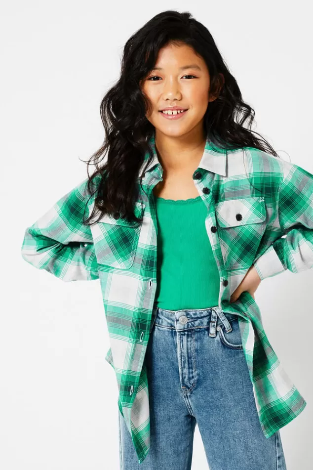 America Today Blouses^Blouse check print White/green